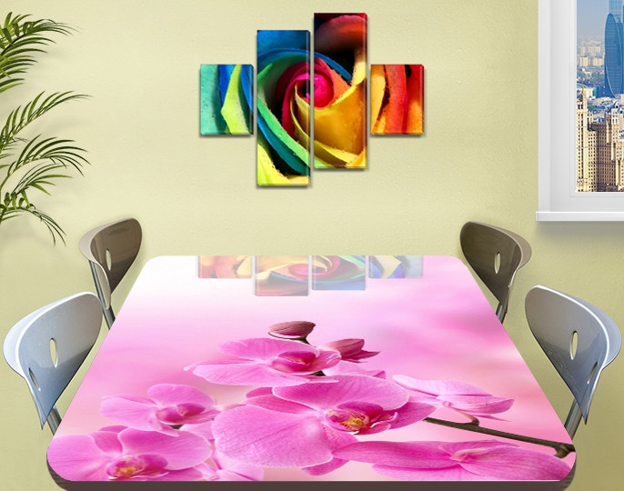 Наклейка на стол Розовые орхидеи бутоны, декоративные наклейки для кухни фотопечать цветы, розовый 60 х 100 см