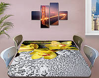 Наклейка на стол Желтые орхидеи и капли росы, интерьерные наклейки на кухню столы, цветы, желтый, 60 х 100 см