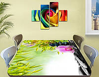 Наклейка на стол Орхидея и Зеленый бамбук, виниловая декоративная пленка с фотопечатью, зеленый, 70 х 120 см