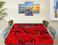 Наклейка на стол Алые розы Красные бутоны, Пленка самоклейка для мебели фотопечать, цветы, красный 70 х 120 см