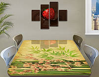 Наклейка на стол Сакура и Бамбуку, самоклеющаяся пленка с рисунком Азия, розовые цветы, зеленый, 70 х 120 см