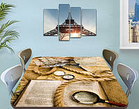 Виниловая наклейка на стол Шерлок (книга, лупа, канат, декоративная пленка), абстракция, бежевый 70 х 120 см