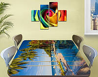 Виниловая наклейка на стол Пальмы и синяя вода самоклеющаяся пленка с рисунком море, синий 70 х 120 см