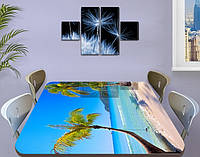 Виниловая наклейка на стол Пальма Карибы лазурь самоклеющаяся пленка декоративная море, голубой 60 х 100 см