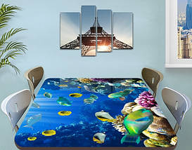 Вінілова наклейка на стіл Рифові Риби Корали декоративна плівка з ламінацією акваріум, синій 60 х 100 см, фото 2