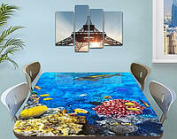 Виниловая наклейка на стол Рыбы и Кораллы декоративная пленка с ламинацией аквариум, голубой 70 х 120 см