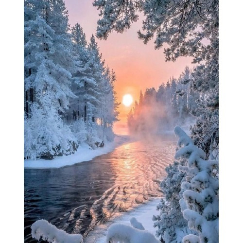 Алмазна мозаїка Тиша зимового лісу My-Art TNG636 (30 x 40 см) + стрази АБ+FD на підрамнику, фото 1