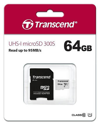 Картка пам'яті MicroSDXC 64GB UHS-I Class 10 Transcend 300S + SD Adapter (TS64GUSD300S-A), фото 2
