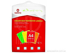 Етикетки самоклейні, кольорові, А4, 20 лист/пач, на аркуші 1 шт. (O25125-04) Optima  (O25125-04)