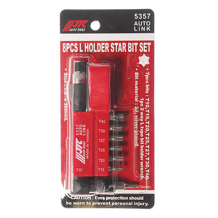 Набір біт 1/4" TORX T10-T40 з Г-подібним перехідником 8ед, фото 1