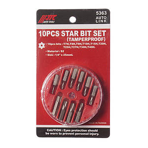 Набір біт 1/4" TORX T7H-T40H з отвором 10 од.