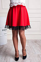 Подростковая школьная юбка с фатином "Юлия", ткань трикотаж, размеры 40,42,46 красный