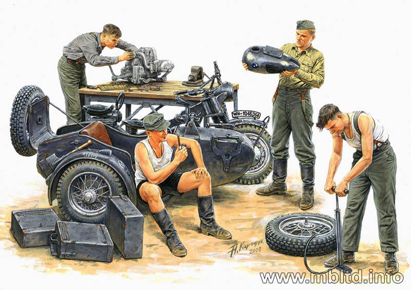 Німецькі солдати ремонтують мотоцикл. 1/35 MASTER BOX 3560