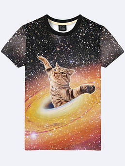 Чоловіча футболка з космічним принтом Кіт у космічному кільці