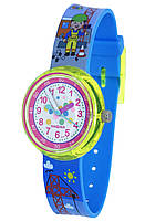 Часы детские наручные для мальчика кран, строитель, город, знаки, яркие, голубые, с рисунком, с цифрами