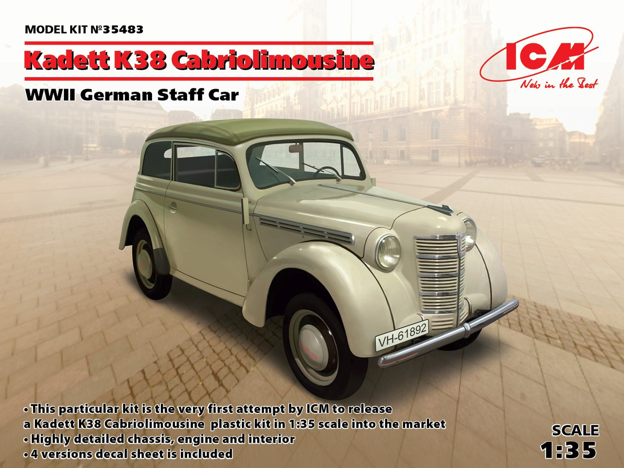Збірна модель автомобіля. Kadett K38 Cabriolimousine, WWII German Staff Car. 1/35 ICM 35483