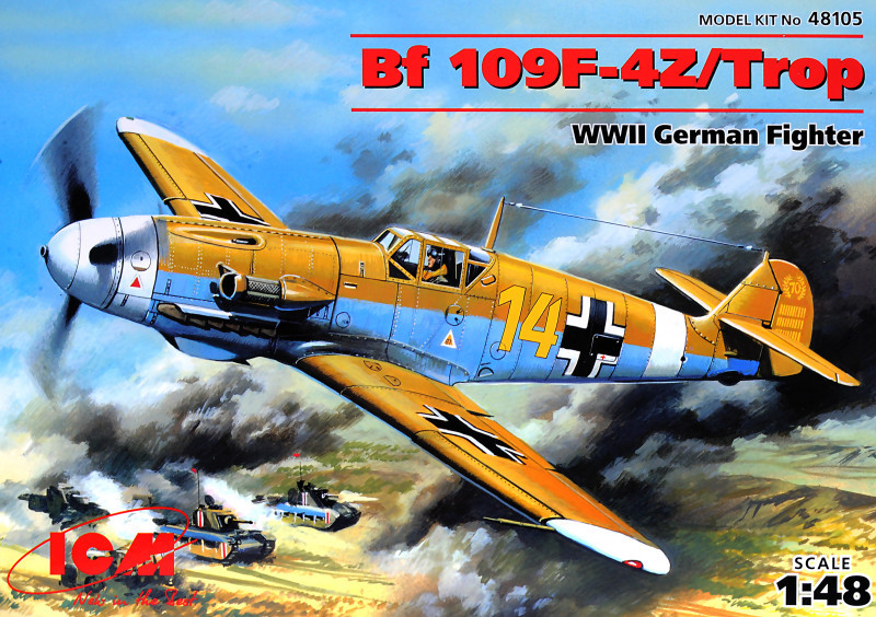 Messerschmitt Bf-109F-4Z/Trop WWII German fighter. Збірна пластикова модель літака. 1/48 ICM 48105
