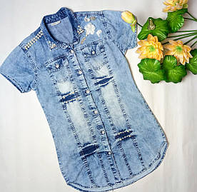 Джинсова рубашка для дівчинки 146, 152 розміру