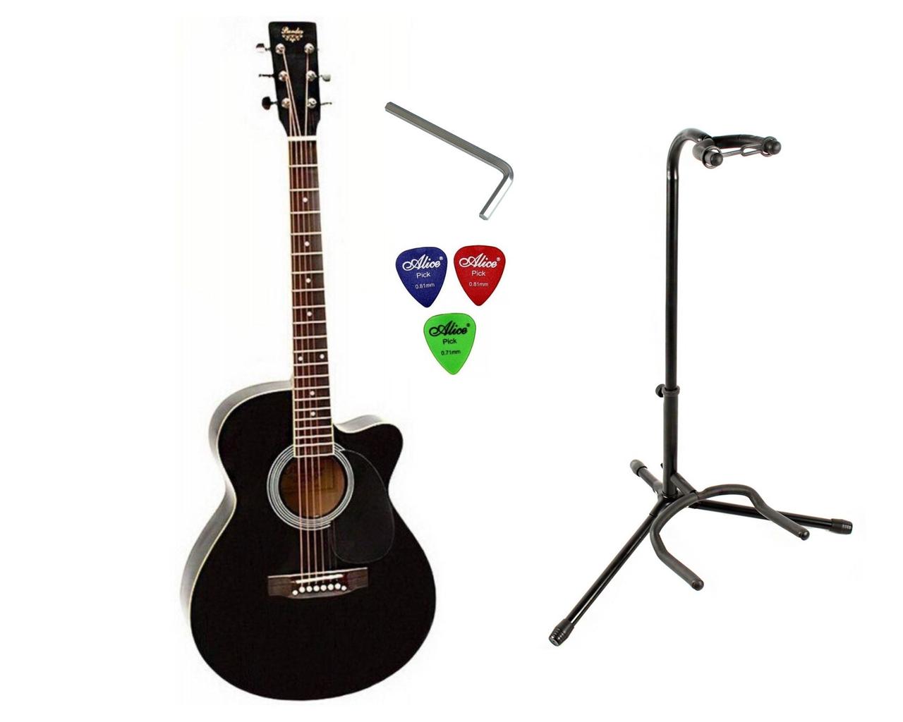 Набір акустична гітара Bandes AG-851C BK 39 + стійка + медіатори, фото 1