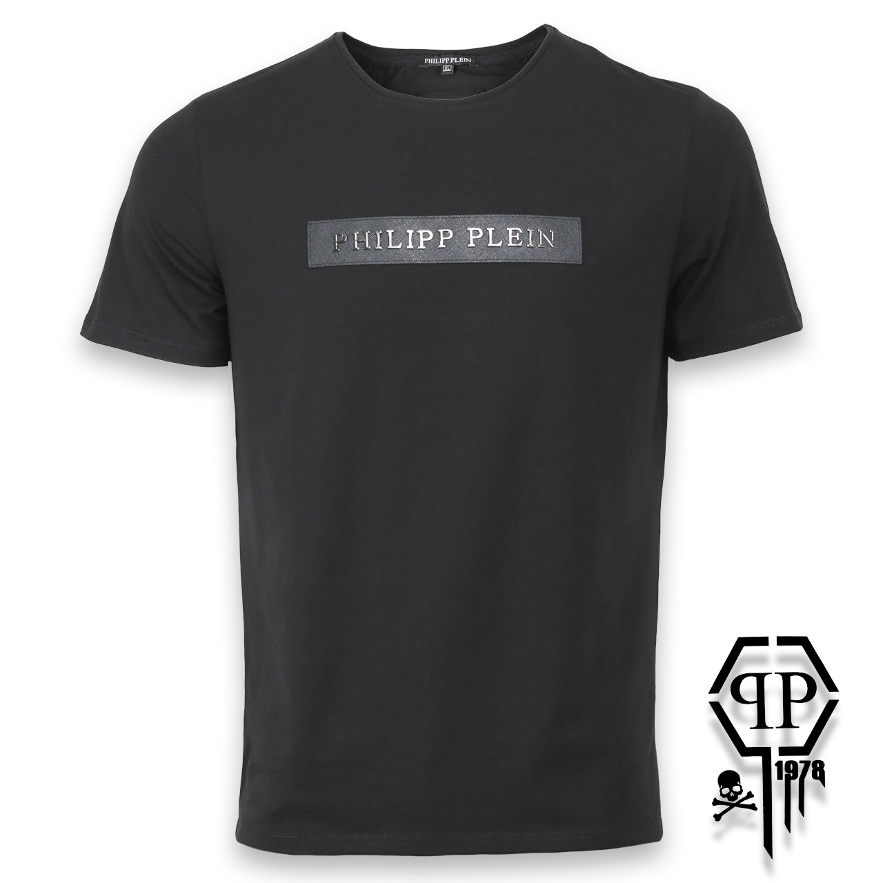 Футболка чоловіча чорна PHILIPP PLEIN з великим патчем Ф-10 BLK XL(Р) 19-676-020, фото 1