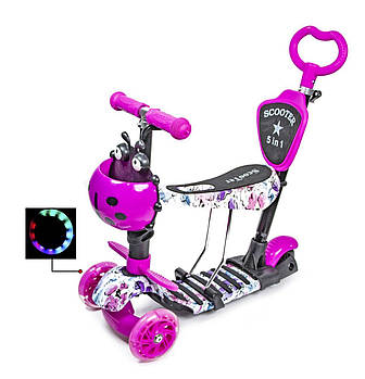 Самокат Scooter 5in1 з малюнком рожевий маки