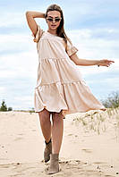 Летнее платье коттоновое с рюшами расклешенное 42-48 размеры кофейное