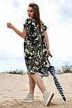 Літнє плаття з льону з рюшами розкльошені 42-48 розміри чорне з принтом, фото 5