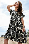 Літнє плаття з льону з рюшами розкльошені 42-48 розміри чорне з принтом, фото 6