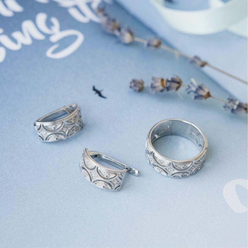 Комплект срібний Східний візерунок кільце і сережки 16.5, фото 1