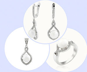 Комплект прикрас зі срібла з перлами