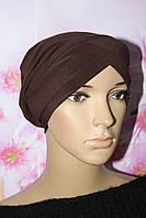 Чалма хиджаб женская однотонная классическая коричневая трикотажная
