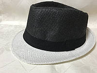 Шляпа чёрно-белая летняя федора из соломки