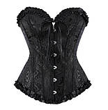 Корсет атласний чорний на шнурівці, корсет жіночий жакардовий, фото 5