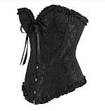 Корсет атласний чорний на шнурівці, корсет жіночий жакардовий, фото 4
