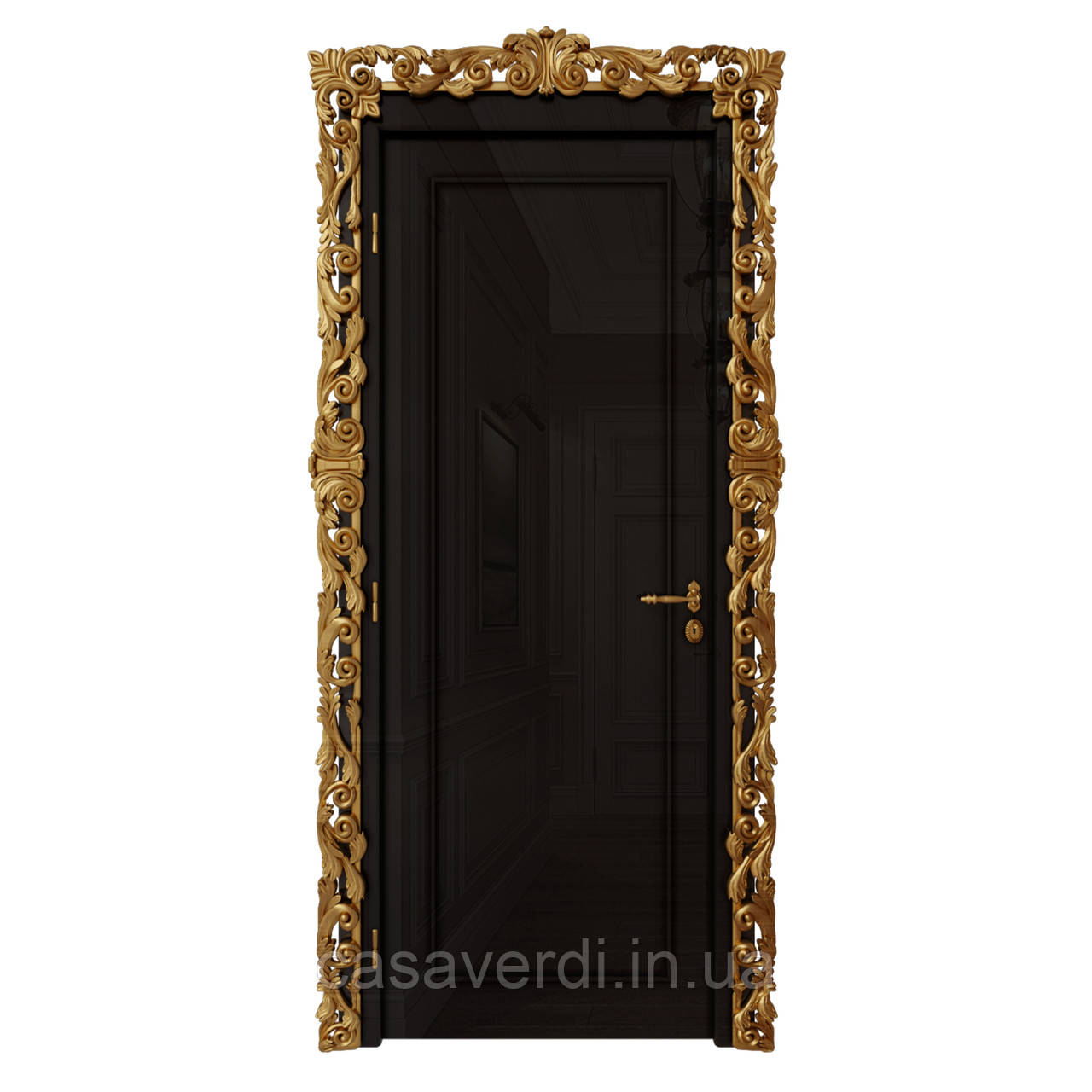 Міжкімнатні двері Casa Verdi Filetto 1 з масиву вільхи чорна з золотою рамою