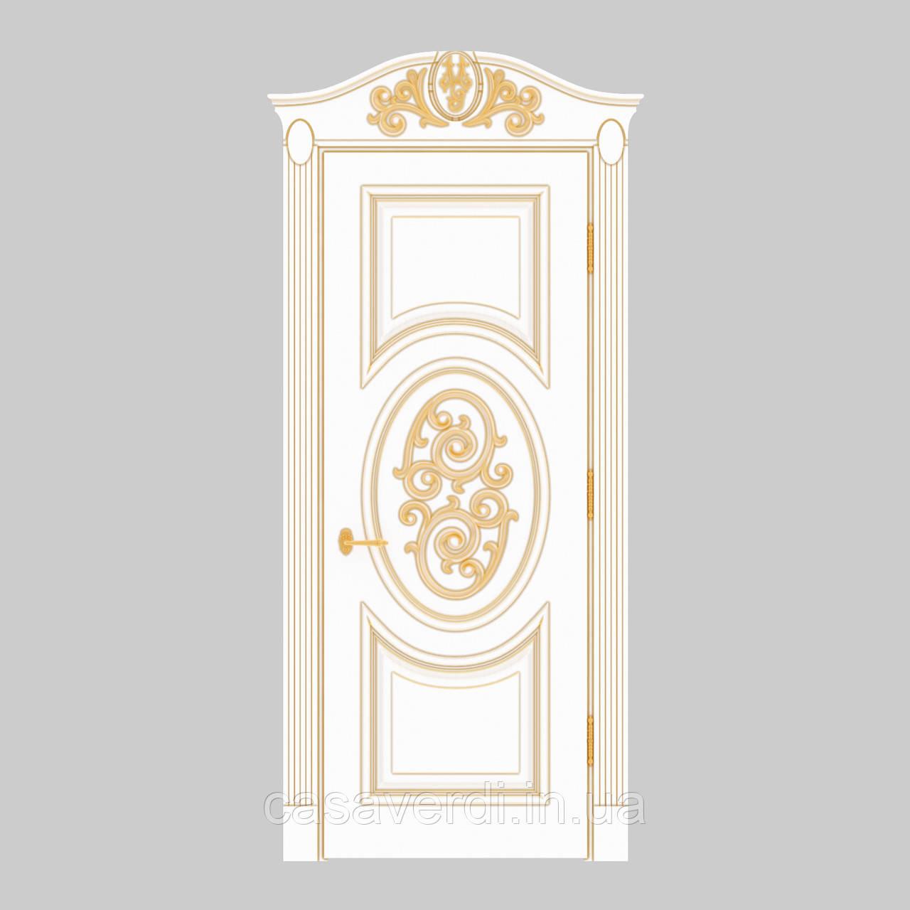 Міжкімнатні двері Casa Verdi Impero 5 з масиву вільхи біла із золотою патиною