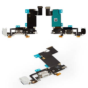 Шлейф Apple iPhone 6S Plus, з мікрофоном, з роз'ємом на навушники з роз'ємом на зарядку, Original, білий