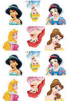 Вафельная картинка на торт "Принцессы Дисней" А4 12 маленьких портретов принцесс