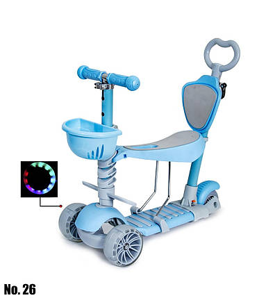 Самокат дитячий Scooter "Сонечко" 5в1 блакитний. Колеса, що світяться!, фото 2