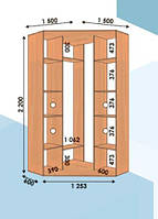 Шафа-купе кутова 1500х1500х450х2200