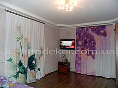 Фото Шторы с Белыми Розами и Малиновыми орхидеями 3
