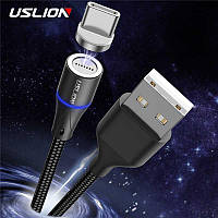 Магнитный кабель для зарядки USLION Micro USB/USB 2A с подсветкой, 1 м Black