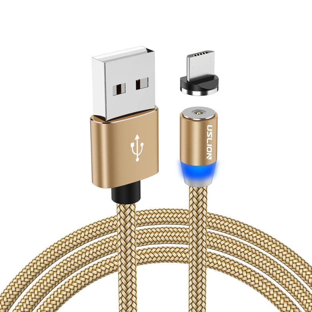 Магнітний кабель для заряджання USLION Type-C (на айфон)/USB 2 A з підсвіткою, 1 м Gold