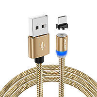 Магнитный кабель для зарядки USLION Micro USB (для андроид)/USB 2A с подсветкой, 1 м Gold