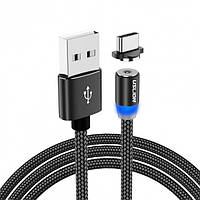 Магнитный кабель для зарядки USLION Type-C (на айфон)/USB 2A с подсветкой, 1 м Black