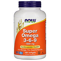 ОРИГІНАЛ!Супер Омега-3-6-9 Риб'ячий жир Now Foods 1200 мг. для серцево-судинної системи 180 капсул зі США