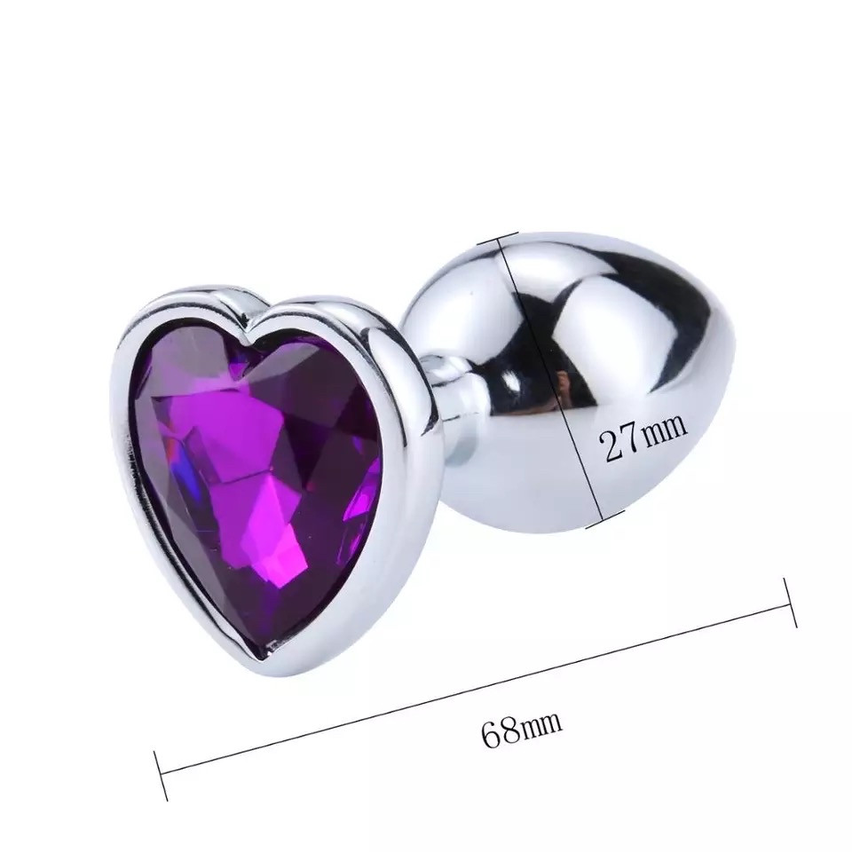 Анальний корок у формі серця S з фіолетовим стразом у чохлі 2.8*7.5 см Металевий