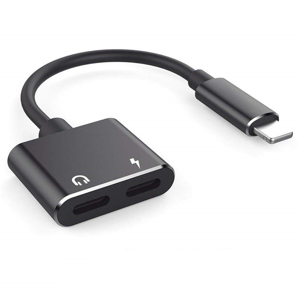Адаптер перехідник розгалужувач Lightning для iPhone (зарядка + навушники) Alitek 2 в 1 Black