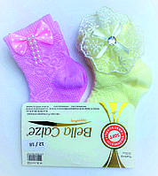 Нарядные хлопковые ажурные носочки с Бантиками для девочек 12-18 месяцев,Комплект:2 пары, Турция Розовые и молочные