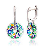 Сережки срібні жіночі 925 проби з емаллю, Сережки підвіски зі справжнього срібла для дівчини, фото 5